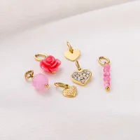 Simple Style Heart Shape Rose Beaded Resin Titanium Steel Inlay Zircon Jewelry Accessories main image 5