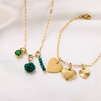 Simple Style Heart Shape Rose Beaded Resin Titanium Steel Inlay Zircon Jewelry Accessories main image 7