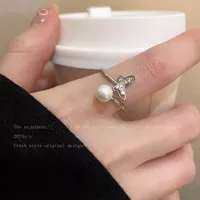 IG Style Shiny Geometric Heart Shape Bow Knot Alloy Inlay Zircon Women's Open Rings sku image 5