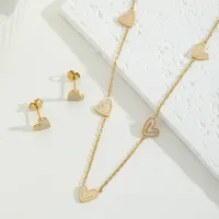 Cute Basic Commute Heart Shape 304 Stainless Steel Inlay Acrylic 18K Gold Plated Women's Jewelry Set main image 3