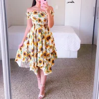 Women's Tiered Skirt Casual Elegant Streetwear Off Shoulder Short Sleeve Butterfly Knee-Length Holiday Daily Selfie main image 1