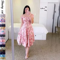 Women's Tiered Skirt Casual Elegant Streetwear Off Shoulder Short Sleeve Butterfly Knee-Length Holiday Daily Selfie main image 2