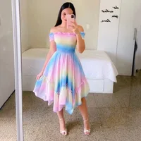 Women's Tiered Skirt Casual Elegant Streetwear Off Shoulder Short Sleeve Butterfly Knee-Length Holiday Daily Selfie main image 4