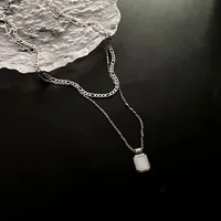 IG Style Simple Style Rectangle Resin Titanium Steel Inlay Resin 14K Gold Plated Unisex Layered Necklaces sku image 3