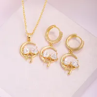 304 Stainless Steel Copper 18K Gold Plated Casual Elegant Shiny Plating Inlay Flower Artificial Pearls Zircon Earrings Necklace Jewelry Set main image 2