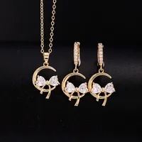 304 Stainless Steel Copper 18K Gold Plated Casual Elegant Shiny Plating Inlay Flower Artificial Pearls Zircon Earrings Necklace Jewelry Set main image 3