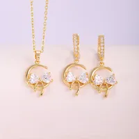 304 Stainless Steel Copper 18K Gold Plated Casual Elegant Shiny Plating Inlay Flower Artificial Pearls Zircon Earrings Necklace Jewelry Set sku image 2