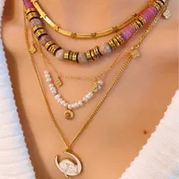 Simple Style Geometric Titanium Steel Beaded Plating Inlay Natural Stone Zircon Women's Necklace main image 1