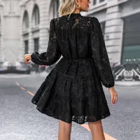 Spring Autumn New European American Long Sleeve See Through Embroidered Dress Elegant Style Polyester Fabric A-Line Skirt main image 2