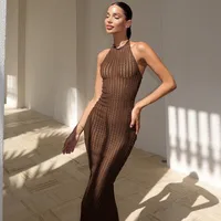 Women's Sheath Dress Casual Simple Style Streetwear Round Neck Backless Sleeveless Solid Color Maxi Long Dress Holiday Banquet Selfie sku image 6