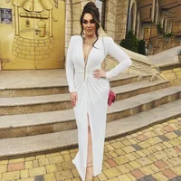 Women's Sheath Dress Casual Elegant Streetwear V Neck Pleated Long Sleeve Solid Color Maxi Long Dress Holiday Banquet Selfie main image 1