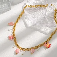 Cartoon Style Cute Beach Starfish Conch Fish 304 Stainless Steel Enamel Pearl 14K Gold Plated Women's Multi Charms Necklace main image 4