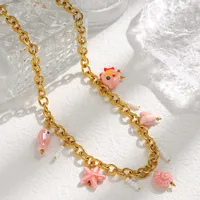 Cartoon Style Cute Beach Starfish Conch Fish 304 Stainless Steel Enamel Pearl 14K Gold Plated Women's Multi Charms Necklace main image 3