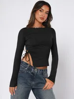 Designed  Sexy Spice Girls Y2K Fashion Women's Clothes Collar Side Drawstring Strap Top T-shirt Autumn And Winter Interior sku image 22