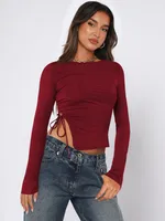 Designed  Sexy Spice Girls Y2K Fashion Women's Clothes Collar Side Drawstring Strap Top T-shirt Autumn And Winter Interior sku image 18