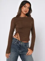 Designed  Sexy Spice Girls Y2K Fashion Women's Clothes Collar Side Drawstring Strap Top T-shirt Autumn And Winter Interior sku image 16