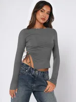 Designed  Sexy Spice Girls Y2K Fashion Women's Clothes Collar Side Drawstring Strap Top T-shirt Autumn And Winter Interior sku image 10