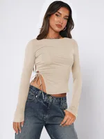 Designed  Sexy Spice Girls Y2K Fashion Women's Clothes Collar Side Drawstring Strap Top T-shirt Autumn And Winter Interior sku image 7