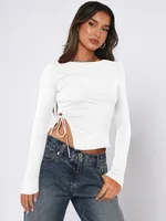 Designed  Sexy Spice Girls Y2K Fashion Women's Clothes Collar Side Drawstring Strap Top T-shirt Autumn And Winter Interior sku image 1