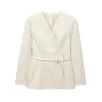 Women's Elegant Solid Color Belt Tie Blazer main image 3