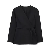Women's Elegant Solid Color Belt Tie Blazer main image 4