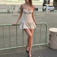 Women's Sheath Dress Elegant Strap Pleated Backless Sleeveless Solid Color Above Knee Holiday main image 1