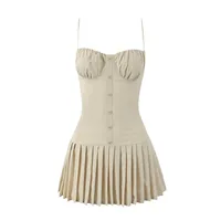 Women's Sheath Dress Elegant Strap Pleated Backless Sleeveless Solid Color Above Knee Holiday main image 5
