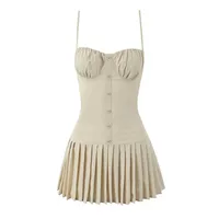Women's Sheath Dress Elegant Strap Pleated Backless Sleeveless Solid Color Above Knee Holiday sku image 5