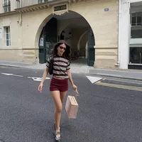 Women's Short Sleeve T-Shirts Buckle Casual Stripe main image 4