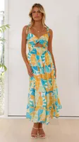 Elegant Mid-Length Sleeveless Backless Floral Print Dress Women's Spring Summer V-Neck High Waist European American Style sku image 1