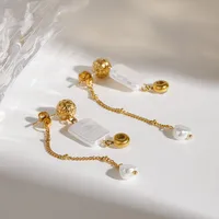 1 Pair Simple Style Classic Style Geometric 304 Stainless Steel Imitation Pearl Zircon Drop Earrings main image 4