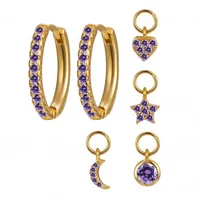 S925 Silver Needle Four Small Pendants Moon Star Cross Bead Hoop Set Earrings sku image 9