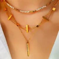 Simple Style Geometric Titanium Steel Beaded Plating Inlay Zircon Women's Necklace main image 1