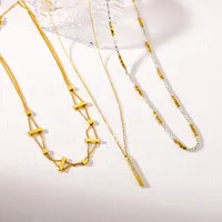 Simple Style Geometric Titanium Steel Beaded Plating Inlay Zircon Women's Necklace main image 2