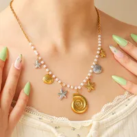 Elegant Baroque Style Beach Starfish Conch Shell 304 Stainless Steel Plating Women's Multi Charms Necklace main image 3