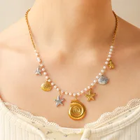 Elegant Baroque Style Beach Starfish Conch Shell 304 Stainless Steel Plating Women's Multi Charms Necklace main image 2
