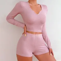 Holiday Home Women's Casual Elegant Lady Solid Color Polyester Rib Jacquard Strip Shorts Sets Pajama Sets main image 5