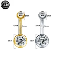 Simple Style Classic Style Round Rhinestone Pure Titanium Titanium Alloy Rhinestones 14K Gold Plated White Gold Plated Unisex Belly Ring main image 2