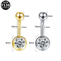 Simple Style Classic Style Round Rhinestone Pure Titanium Titanium Alloy Rhinestones 14K Gold Plated White Gold Plated Unisex Belly Ring main image 10