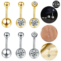 Simple Style Classic Style Round Rhinestone Pure Titanium Titanium Alloy Rhinestones 14K Gold Plated White Gold Plated Unisex Belly Ring main image 1