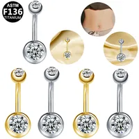 Simple Style Classic Style Round Rhinestone Pure Titanium Titanium Alloy Rhinestones 14K Gold Plated White Gold Plated Unisex Belly Ring main image 7