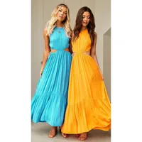 Women's Sheath Dress Streetwear Round Neck Sleeveless Solid Color Maxi Long Dress Holiday main image 1