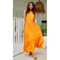 Women's Sheath Dress Streetwear Round Neck Sleeveless Solid Color Maxi Long Dress Holiday main image 2