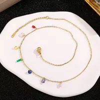 Retro French Style Simple Style Geometric 304 Stainless Steel 18K Gold Plated Women's Anklet Necklace Jewelry Set main image 6