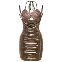 Women's Sheath Dress Sexy Streetwear Halter Neck Sequins 2 In 1 Backless Sleeveless Solid Color Above Knee Party Cocktail Party sku image 1