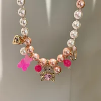 Cute Bear Beaded Artificial Crystal Bear Women's Pendant Necklace main image 2