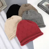 Women's Simple Style Solid Color Flower Drawstring Crimping Wool Cap main image 3