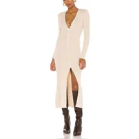 Women's Sheath Dress Streetwear V Neck Long Sleeve Solid Color Maxi Long Dress Holiday main image 4