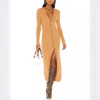 Women's Sheath Dress Streetwear V Neck Long Sleeve Solid Color Maxi Long Dress Holiday main image 1