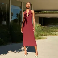 Women's Sheath Dress Streetwear V Neck Backless Sleeveless Solid Color Maxi Long Dress Holiday main image 2